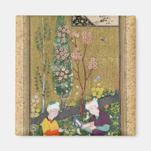 Two Figures Reading and Relaxing in an Orchard Magnet