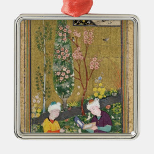 Two Figures Reading and Relaxing in an Orchard Metal Ornament