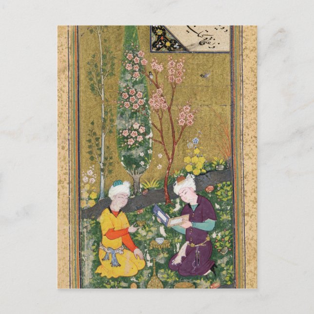 Two Figures Reading and Relaxing in an Orchard Postcard (Front)