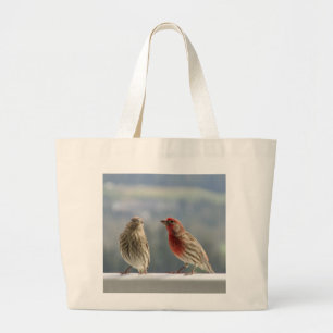 Two Finches Flirting. Large Tote Bag