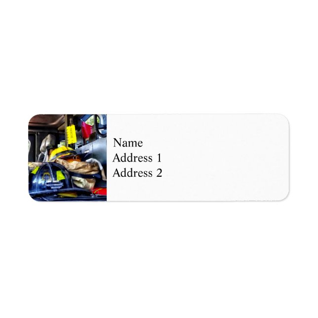Two Firefighter's Helmets Inside Fire Truck Return Address Label (Front)