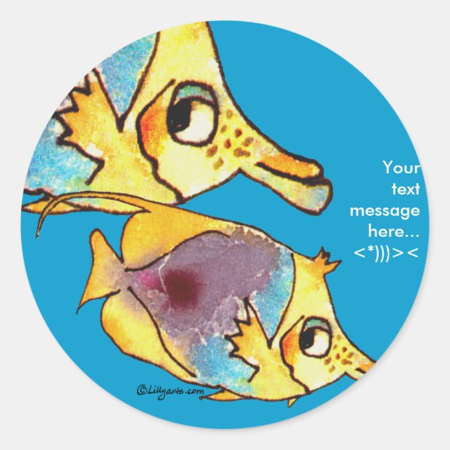 Two Fish Blue Butterflyfish Personalised Stickers (Front)