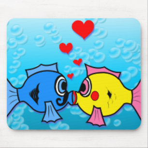 Two Fish Kissing, Underwater Scene Mouse Pad