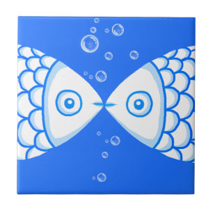 Two Fish Pisces Blue White Abstract Pattern Ceramic Tile