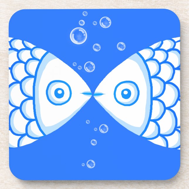 Two Fish Pisces Blue White Abstract Pattern Coaster (Front)