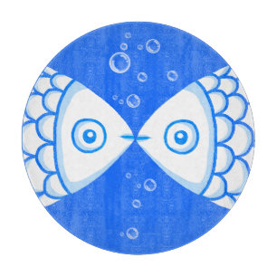 Two Fish Pisces Blue White Abstract Pattern Cutting Board