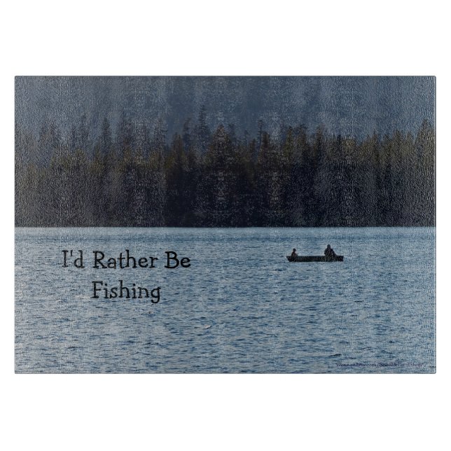 Two Fishermen in Boat on Lake Glass Cutting Board (Front)