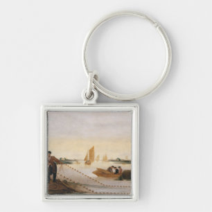 Two Fishermen Pulling in their Nets Key Ring