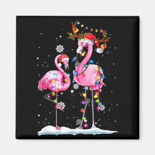Two Flamingo With Santa Hat And Lights Merry Chris Magnet
