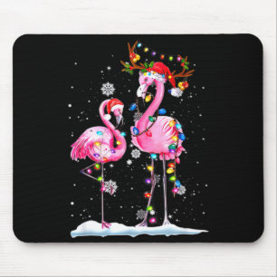 Two Flamingo With Santa Hat And Lights Merry Chris Mouse Pad