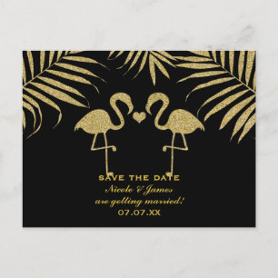 Two Flamingos Love Black & Gold Save The Date Card