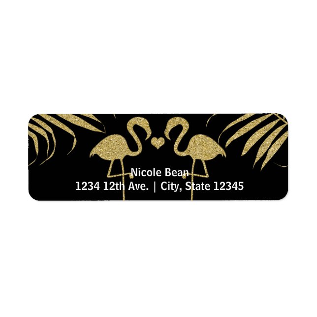 Two Flamingos Love Black & Gold Wedding Labels (Front)