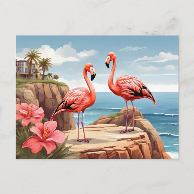 Two flamingos on a cliff postcard (Front)