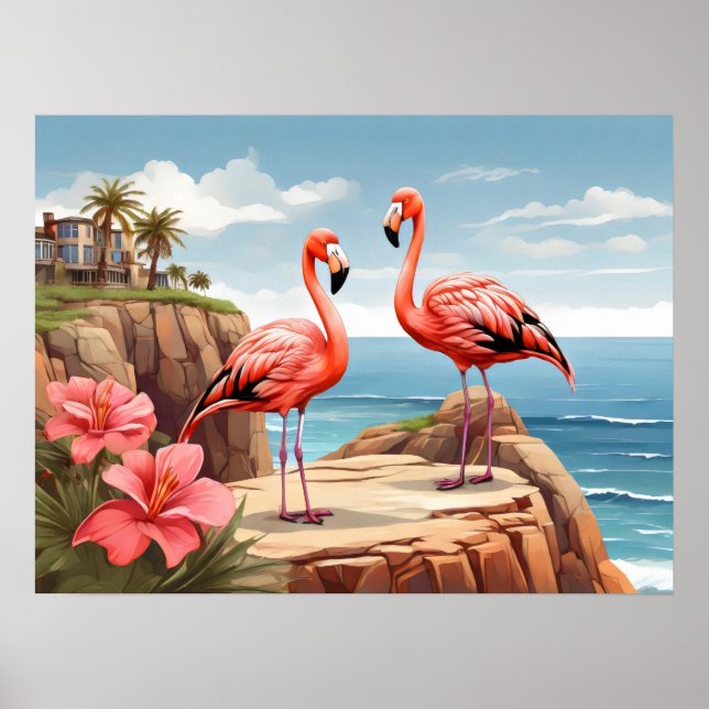 Two flamingos on a cliff poster (Front)
