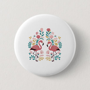 Two Flamingos Sticker 6 Cm Round Badge