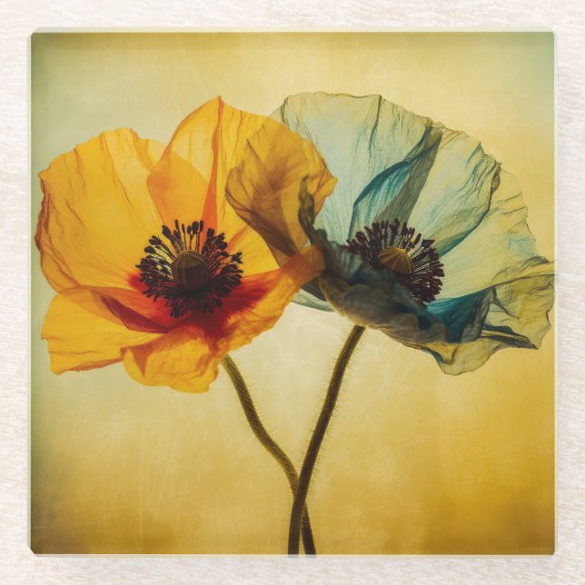 Two Flowers  Glass Coaster (Front)