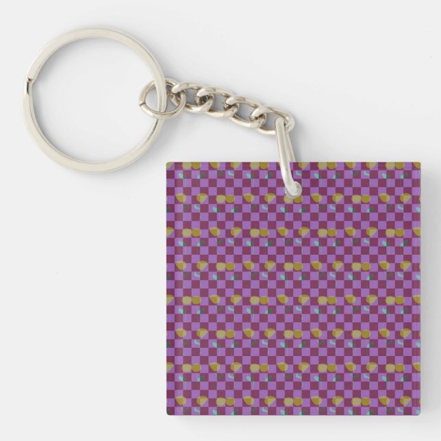 Two Flowers Squares Key Ring (Front)