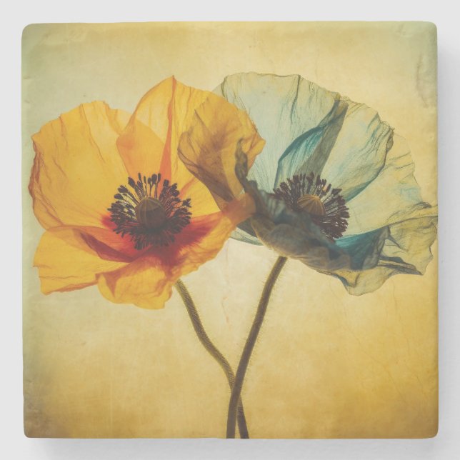 Two Flowers  Stone Coaster (Front)