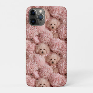 Two Fluffy Poodle Puppies Surrounded Flowers iPhone 11 Pro Case