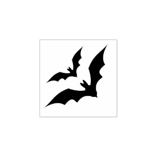 Two flying bats Solid black Halloween Rubber Stamp
