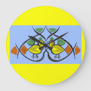 two folk art birds large clock