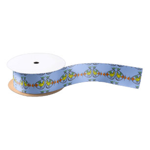 two folk art birds satin ribbon