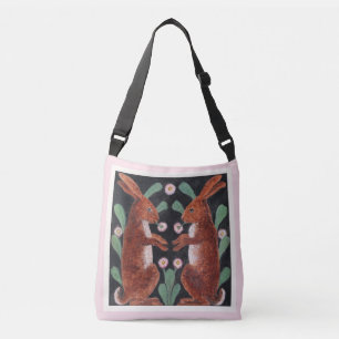 Two Folk Art Hares in a Garden Crossbody Bag