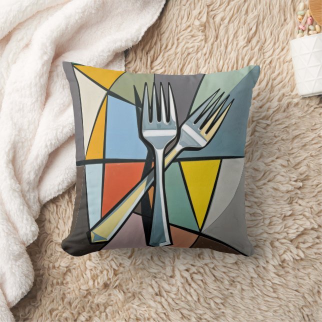 Two Forks on Colorful Abstract Background Cushion (Blanket)