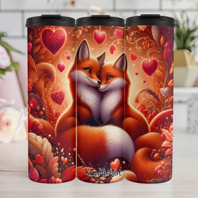 Two Foxes in a Heart Forest Thermal Tumbler (Creator Uploaded)
