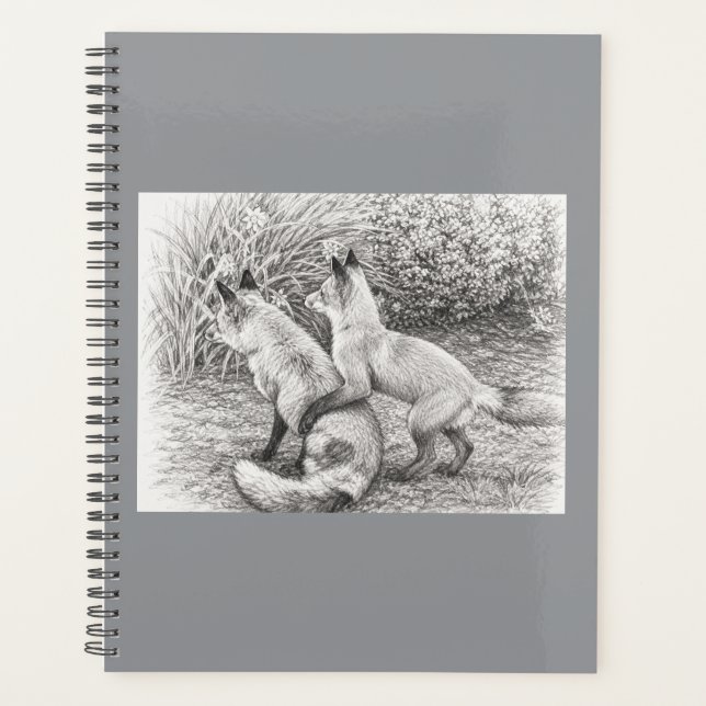 Two Foxes Pencil Sketch Hardcover Planner&notebook Planner (Front)