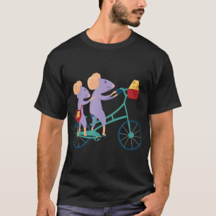 Two french-mice riding a tandem-bike with cheese T-Shirt