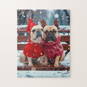 Two Frenchies In Winter Knitwear Jigsaw Puzzle