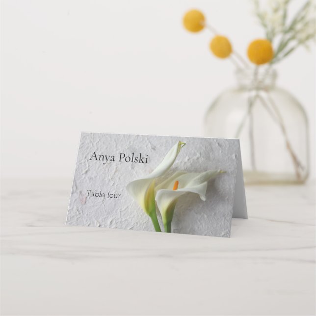 Two fresh calla lilies place card (Front)