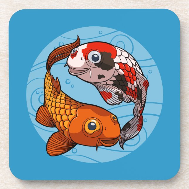 Two Friendly Koi Carp Swimming in a Circle Cartoon Coaster (Front)