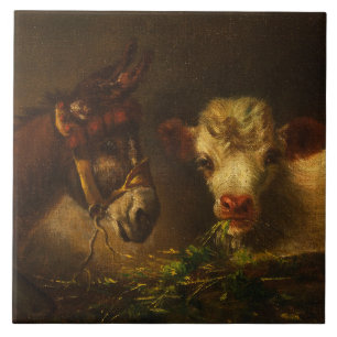 Two Friends (Donkey and Lamb) (Farm Animals) Ceramic Tile