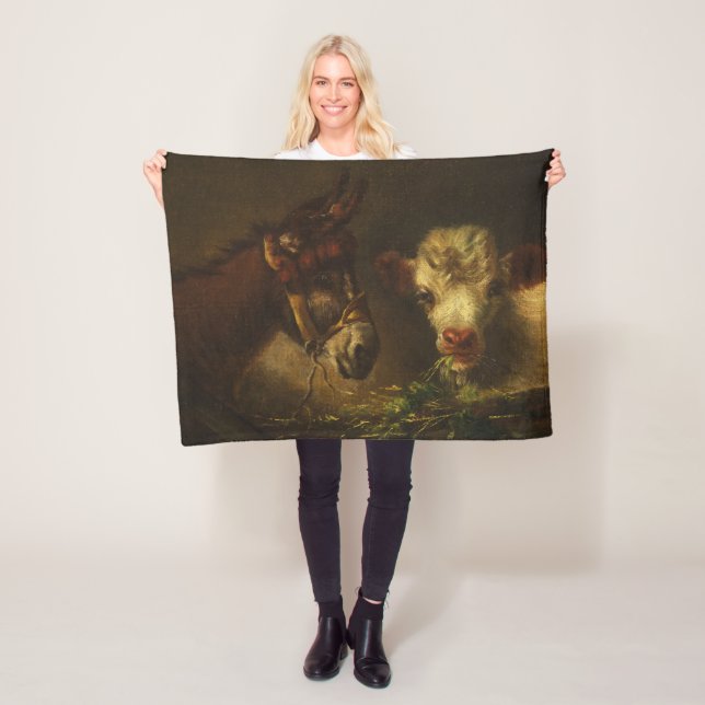 Two Friends (Donkey and Lamb) (Farm Animals) Fleece Blanket (In Situ)