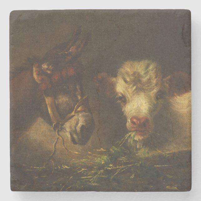 Two Friends (Donkey and Lamb) (Farm Animals) Stone Coaster (Front)