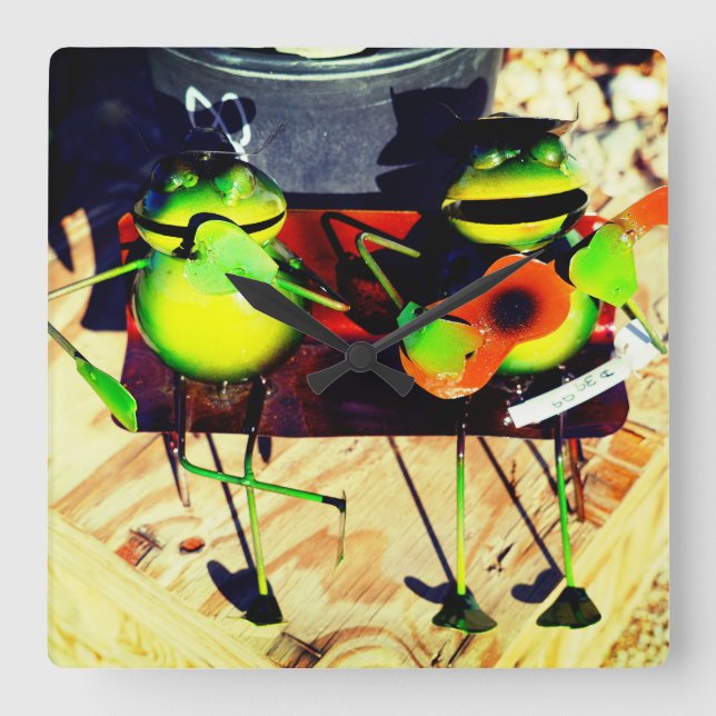 Two Frogs Playing Banjo Square Wall Clock (Front)