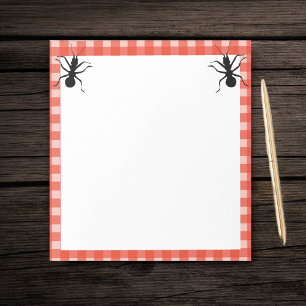 Two Fun Big Black ants red White Plaid Border Notepad