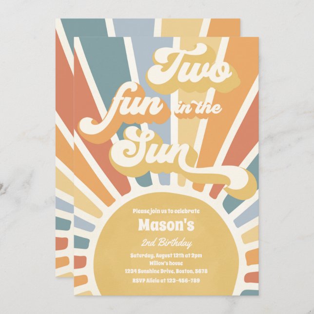 Two Fun In The Sun Sunshine 2nd Birthday Party Invitation (Front/Back)