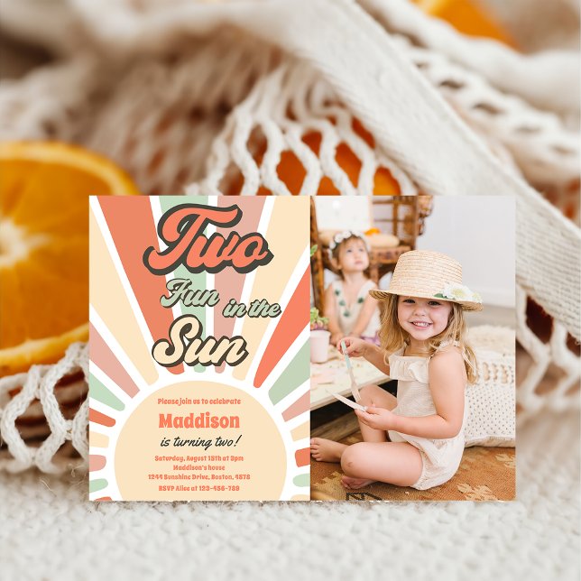 Two Fun In The Sun Sunshine 2nd Birthday Photo  Invitation (Creator Uploaded)