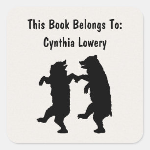 Two Fun Silhouette Black Bears Dancing Together Square Sticker