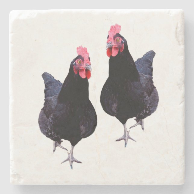 Two Funky Black Chickens, Stone Coaster (Front)