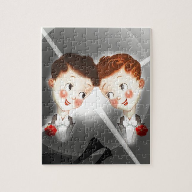 Two Gay Men Couple In Tuxedos Adorable Vintage Jigsaw Puzzle (Vertical)