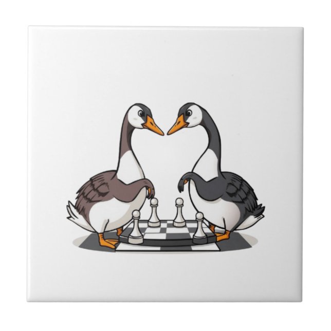 Two Geese Playing Chess Ceramic Tile (Front)