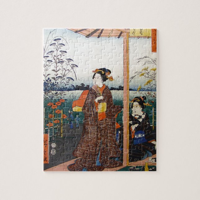 Two Geishas Japanese Traditional Woodblock Ukiyo-E Jigsaw Puzzle (Vertical)