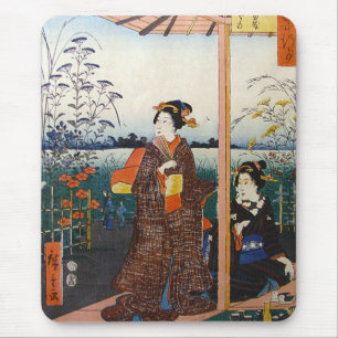 Two Geishas Japanese Traditional Woodblock Ukiyo-E Mouse Pad