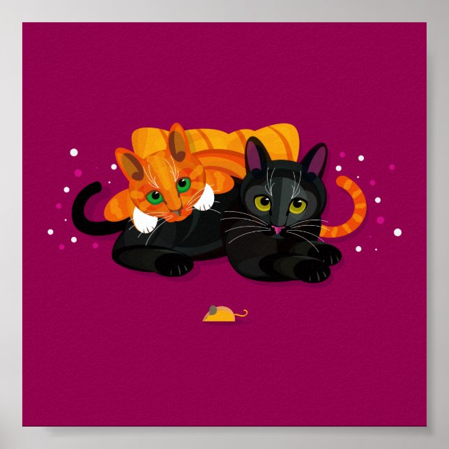 Two geometric cats laying next to each other poster (Front)