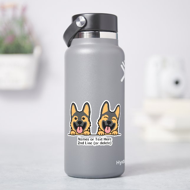 Two German Shepherd Dog Cartoon Add Name Text (HydroFlask)