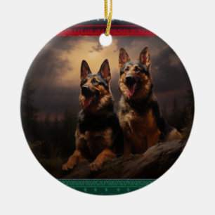 Two German Shepherds at Dusk Ceramic Ornament